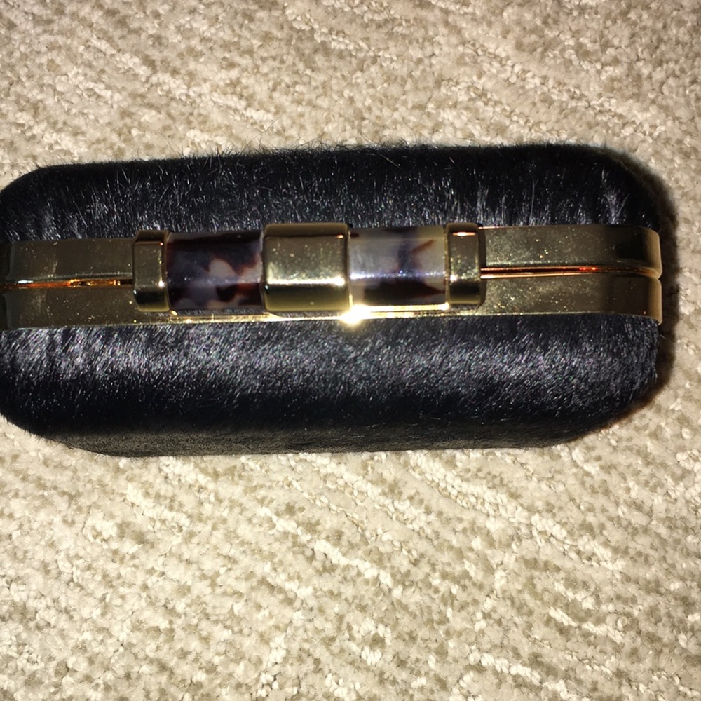 C Wonder Faux Black Calf Hair Minaudiere - Picture 3 of 7
